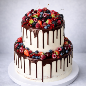 Tarta seminaked drip chocolate y frutos rojos